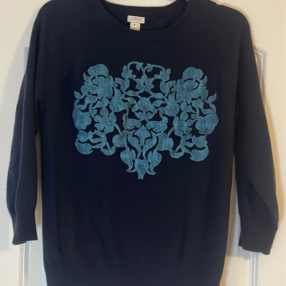 J Crew Sweater With 100% Merino Wool Design Navy Blue Size Medium - Picture 3 of 6